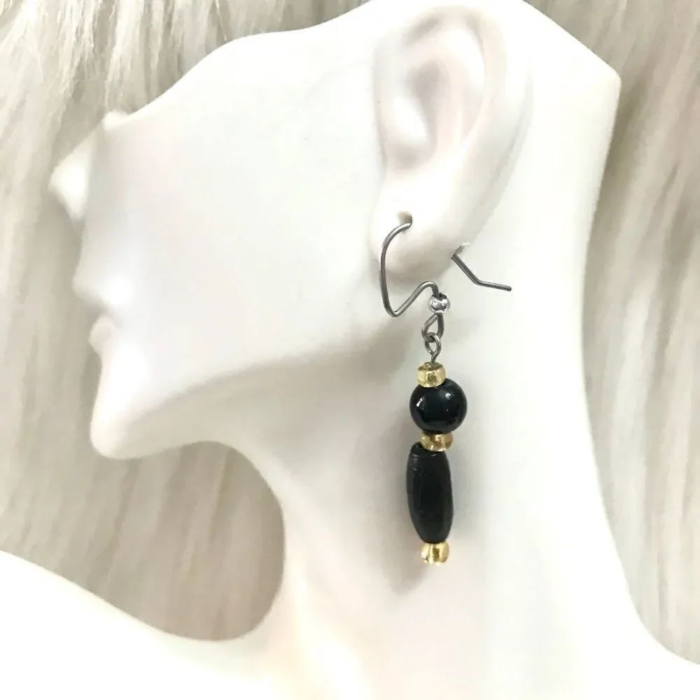 Black and gold beaded earrings
